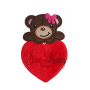 Teddy Bear Girl Over Heart Applique