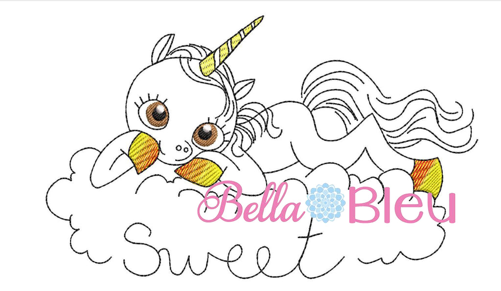 Sweet Cloud Unicorn Sketchy Machine Embroidery Design