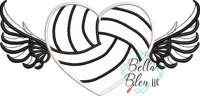 Volleyball Heart with Wings Applique