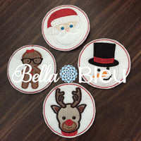 ITH In the Hoop Christmas Coaster Set Santa, Gingerbread girl, snowman and reindeer Set of 4