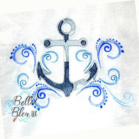Nautical Sketchy Anchor Waves Machine Embroidery design