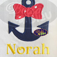 Nautical Anchor with Bow Applique Embroidery Designs Design Monogram