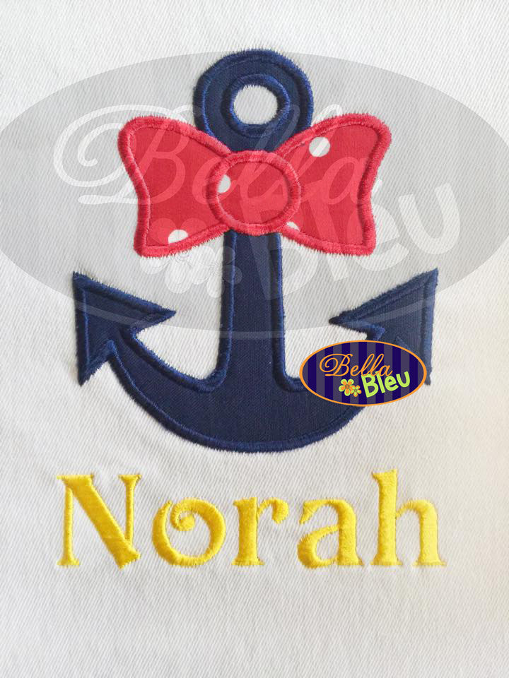 Nautical Anchor with Bow Applique Embroidery Designs Design Monogram