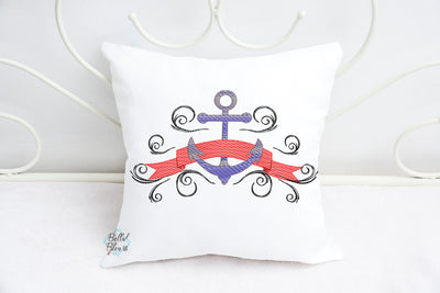 Nautical Anchor Banner Sketchy machine embroidery design