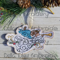 Angel with Horn Scribble ITH Christmas Ornament