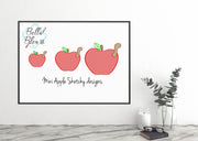 BTS Back To School Mini Apple & Worm Sketchy Machine Embroidery Design