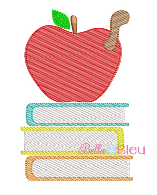 Sketchy School books Apple Worm back to school machine embroidery design