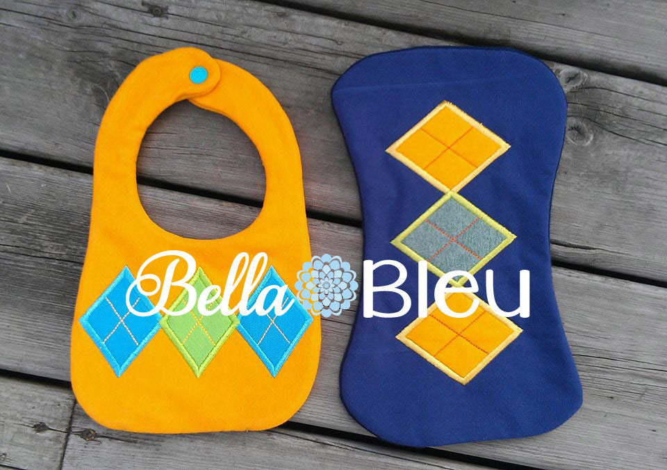 ITH In The hoop Preppy Baby Argyle Burp Cloth Machine Embroidery Design