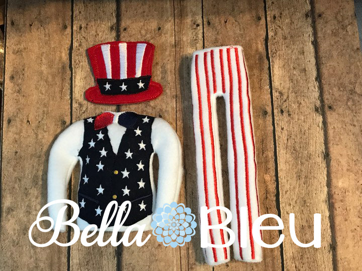 American Patriotic Uncle Sam Elf Sweater Pants and Hat in the hoop ith machine embroidery design set
