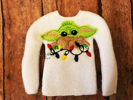 Inspired Baby Yoda  ITH Elf Sweater Shirt machine embroidery design