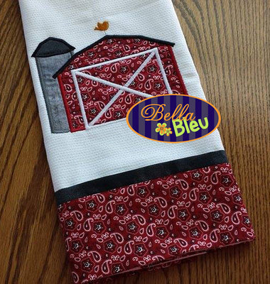 Applique Barn with Silo farm  Applique Embroidery Design