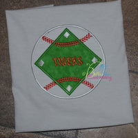 Baseball & Base with Stitching Applique Embroidery Design Monogrammable