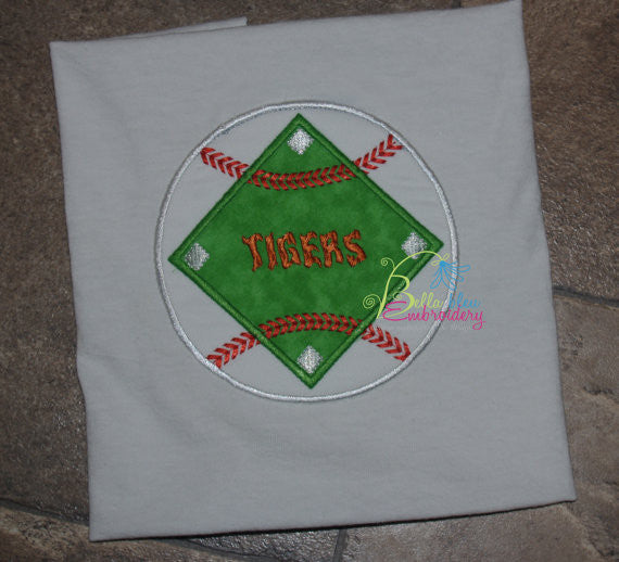 Baseball & Base with Stitching Applique Embroidery Design Monogrammable