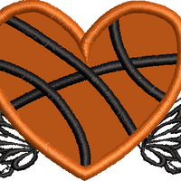 Basketball Heart with Wings Applique