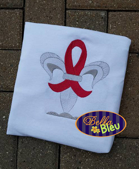 Breast Awareness Cancer Ribbon Fleur de Lis Filled line art Fight Machine Embroidery Design