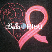 Cancer Awareness Ribbon Heart Filled machine embroidery design