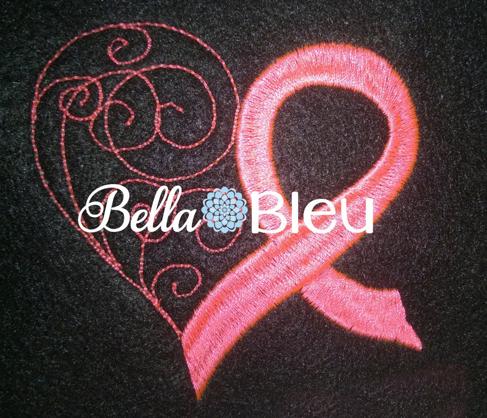 Cancer Awareness Ribbon Heart Filled machine embroidery design