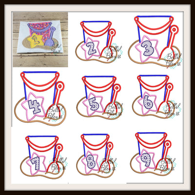 Beach Bucket With Shovel & Star Birthday Numbers Machine Applique Embroidery design