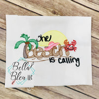 Beach is Calling Sketchy machine embroidery design