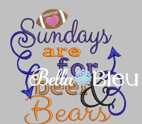 Sundays are for beer and Bears Football Machine Embroidery Design