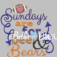 Sundays are for beer and Bears Football Machine Embroidery Design