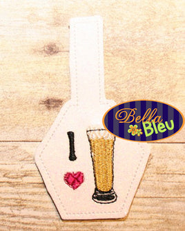 ITH In the hoop I love Beer key fob machine embroidery design