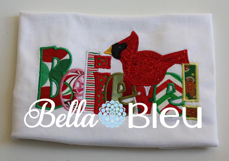 Christmas Cardinal Believe Machine Applique Embroidery Design