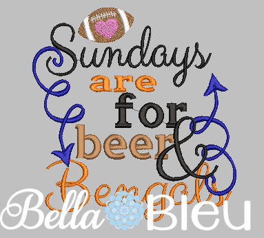 Sundays are for beer and Bengals Football Machine Embroidery Design