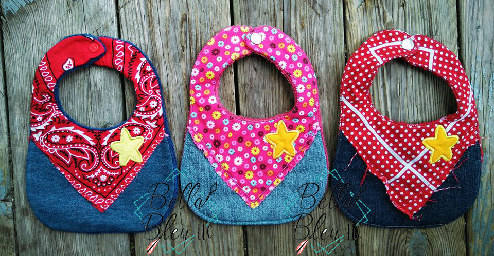 ITH In The hoop Sheriff Baby Bib with stars machine embroidery applique design