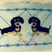 Faux Smocking Black and Tan Dachshund Weiner Dog Dogs Machine Embroidery Design