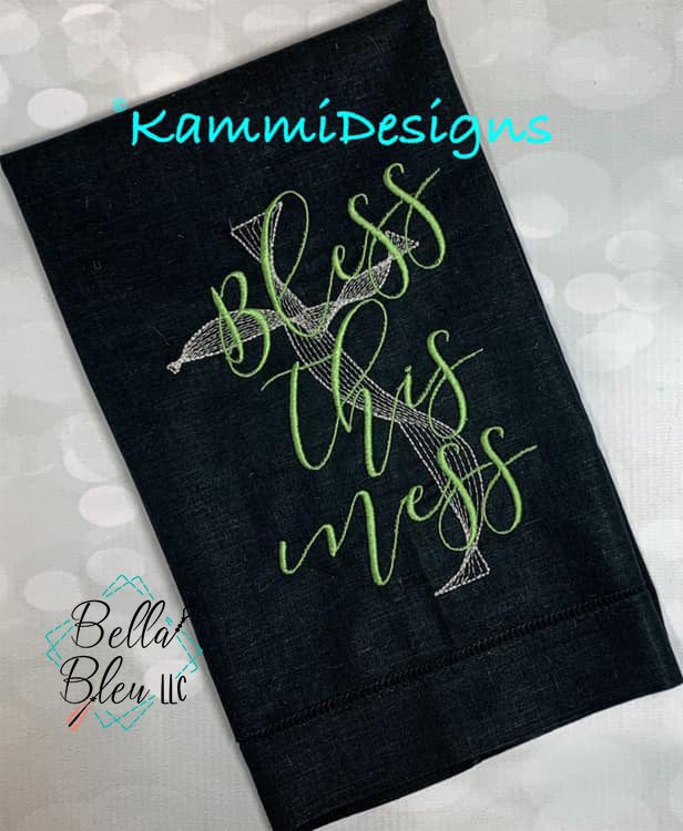 Bless This Mess Saying Embroidery Design - Religious Embroidery design