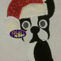 Christmas Santa Boston Terrier Bulldog dog Machine Applique Embroidery Design