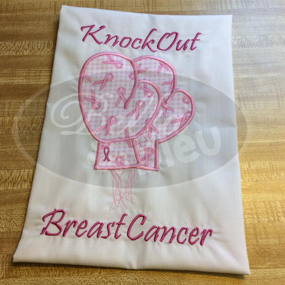 Breast Cancer Boxing Gloves Fight Machine Applique Embroidery Design