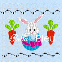Easter Bunny in a Basket with Carrots Faux Smocking Machine Embroidery Design