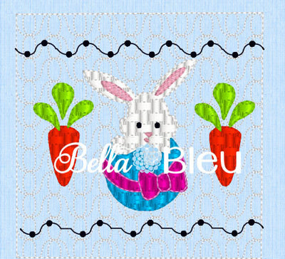 Easter Bunny in a Basket with Carrots Faux Smocking Machine Embroidery Design