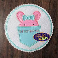 Cute Easter Bunny Girl in a Pocket Embroidery Applique design Easter machine embroidery Monogram