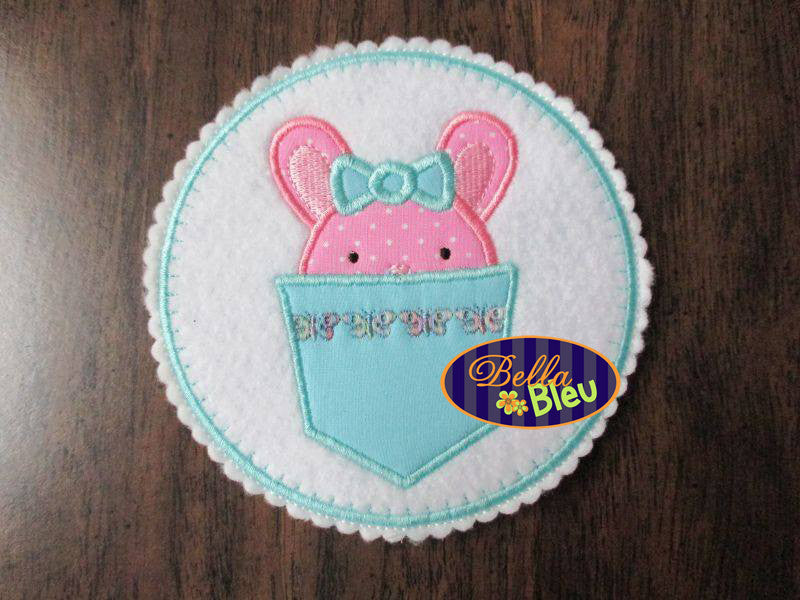 Cute Easter Bunny Girl in a Pocket Embroidery Applique design Easter machine embroidery Monogram