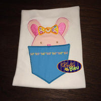Cute Easter Bunny Girl in a Pocket Embroidery Applique design Easter machine embroidery Monogram