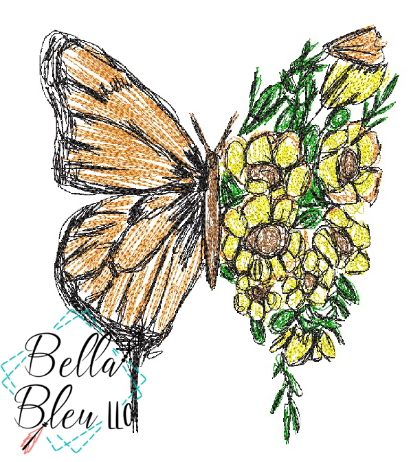 Butterfly Sunflower Scribble