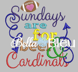Sundays are for beer and Cardinals Football Machine Embroidery design