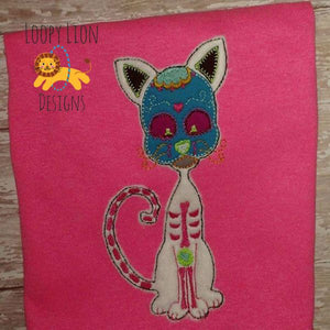 Cat Sugar Skull Applique Embroidery Design