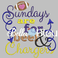 Sundays are for beer and Chargers football machine embroidery design