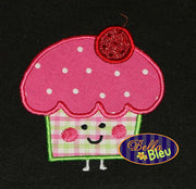 Kawaii Cherry Topped Cupcake Applique Embroidery Designs