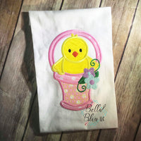 Easter Chick in basket applique Machine Embroidery design