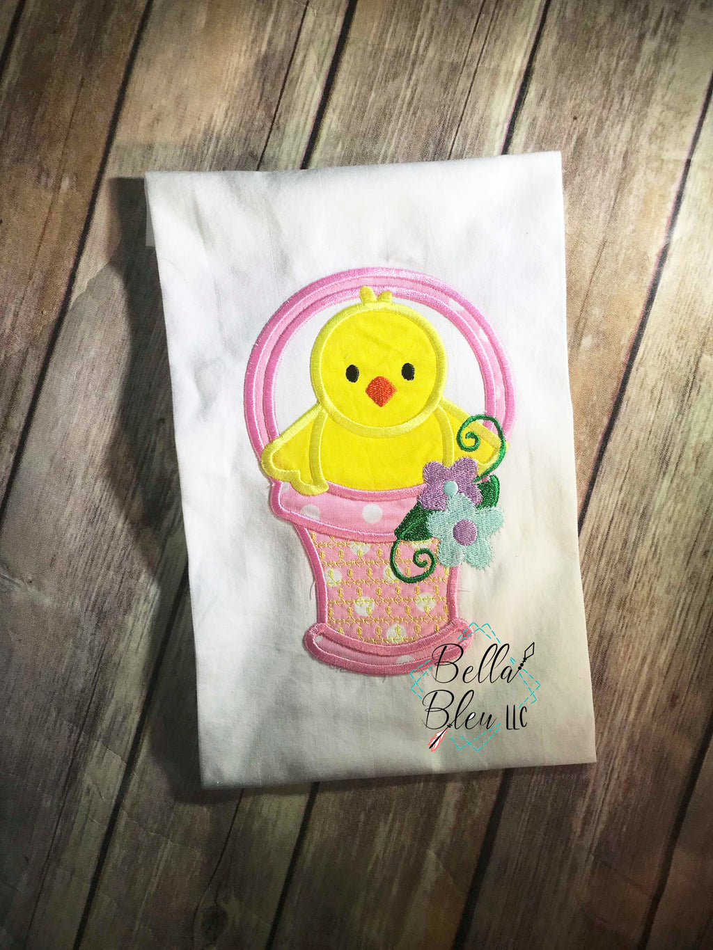 Easter Chick in basket applique Machine Embroidery design