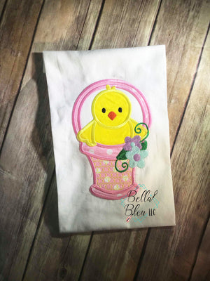 Easter Chick in basket applique Machine Embroidery design