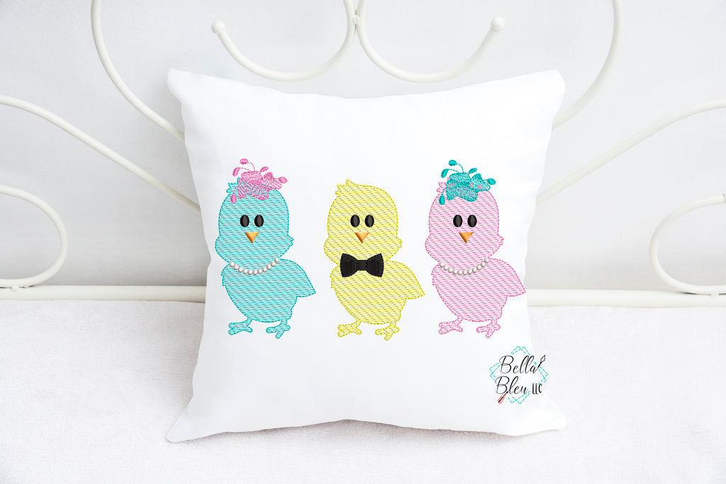 Easter Chick Trio Sketchy Machine Embroidery design