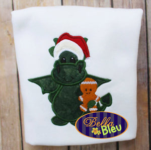 Christmas Dragon Holding Gingerbreadman Machine Applique Embroidery Design