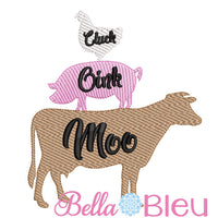 Sketchy Farm Animals trio Chicken Cow Pig machine embroidery design