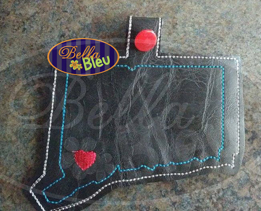 ITH In the hoop State of Connecticut key fob luggage tag machine embroidery design